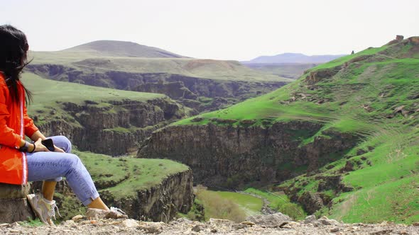 Girl Enjoy Valley By Ani Ruins In Turkey alt