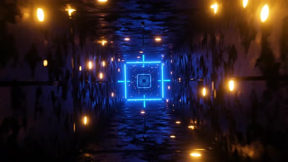 Flying in a tunnel with flashing blue fluorescent lights, Infinitely looped animation. alt