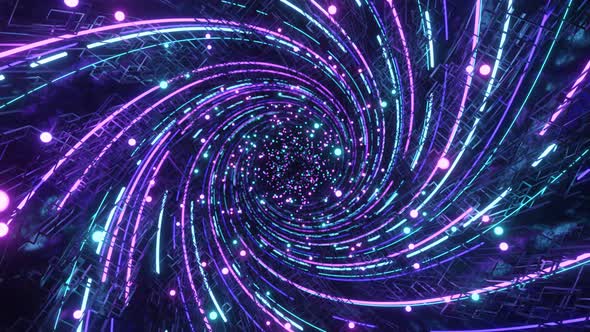 Colorful Time Space Warp Wormhole with Particles, Science Fiction Background