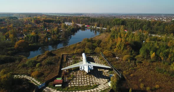 Aerial View of the Plane and Urban Road in the Autumn alt