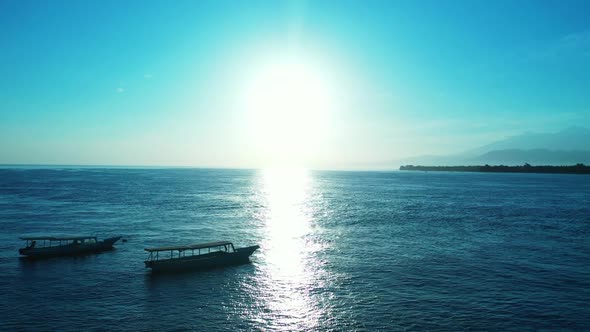 Aerial drone panorama of marine resort beach trip by aqua blue sea with clean sandy background of a  alt