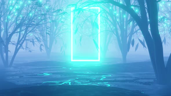 A looping animation of a 3D forest, Forest in the haze. Trees in the fog. alt