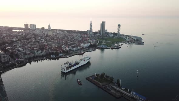 Georgia, Batumi Port with Ship 4K