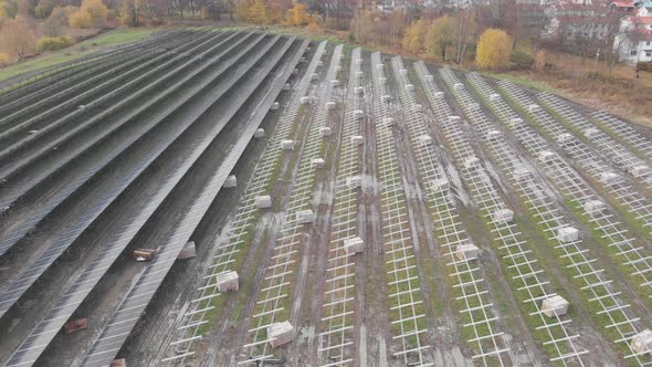 Solar Panel Park Under Construction Alternative Energy Aerial Low Sideways
