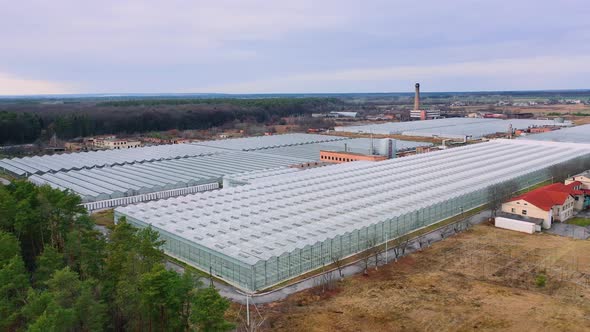 Aerial view. Greenhouses of large sizes. alt