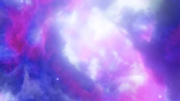 Galaxy space. Colorful and shiny nebula. Moving through colorful clouds.
