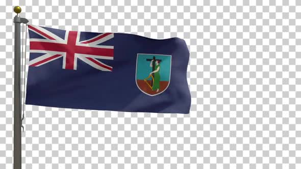 Montserrat Flag (UK) on Flagpole with Alpha Channel - 4K alt