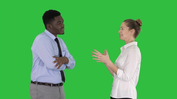 Business Woman Giving Some Ideas to Her Boss on A Green alt