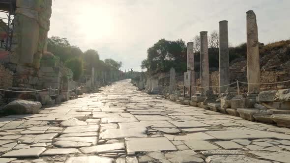 Historic Curetes Street in Ephesus Ancient City at Sunny Day in Selcuk Turkey alt
