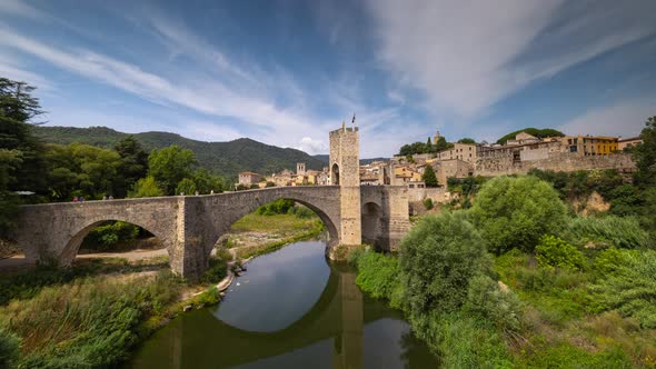 The Bridge and River Fluvia at Besalu Girona Catalonia Spain alt