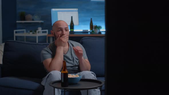 Emotional Young Guy Watching Disgusting Tv Program Movie alt