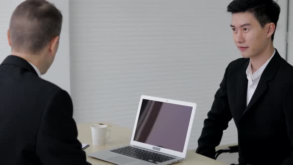 Job interview concept. Beautiful businesswoman-(Candidate) was interview by prefressor boss alt