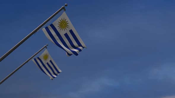Uruguay Flags In The Blue Sky  - 2K
