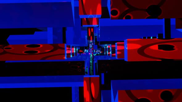 Vj Loop Is An Abstract Mystical Tunnel Of Blue Rectangles With Red Rings 02