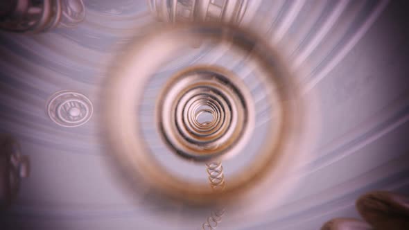 The futuristic magnetic roller coaster going through abstract metallic rings. HD alt