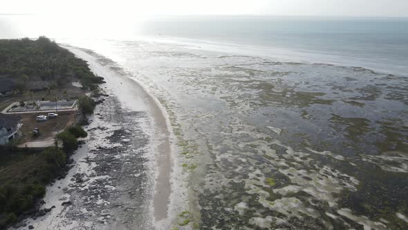 Aerial View of Low Tide in the Ocean Near the Coast of Zanzibar Tanzania alt