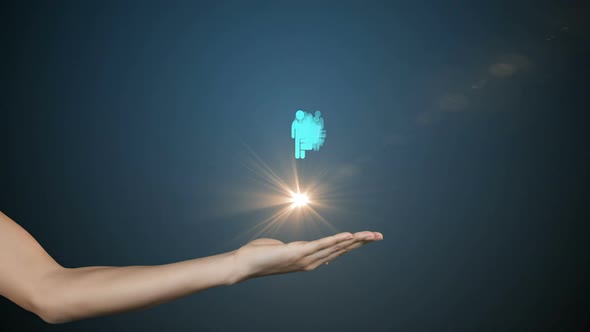 Hand holding digitally generated icons alt