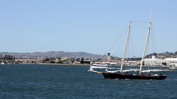 Replica of 19th-century racing yacht America sailing out of San Diego California alt