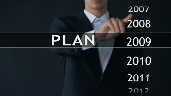 Plan for 2014, Businessman Chooses File on Virtual Screen, Startup Strategy alt