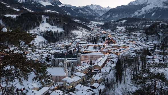 Night Aerial Timelapse of Berchtesgaden at Winter, Bavaria alt