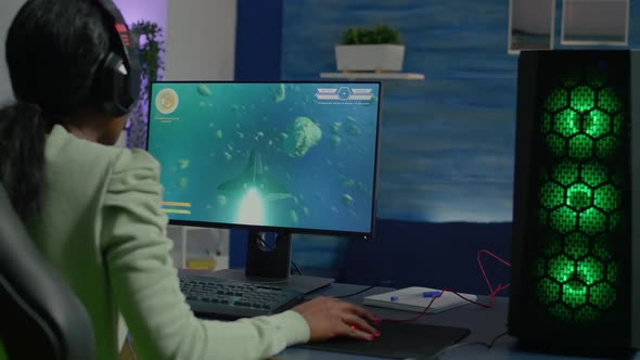 Addicted African Video Gamer Performing Cyber Video Games alt