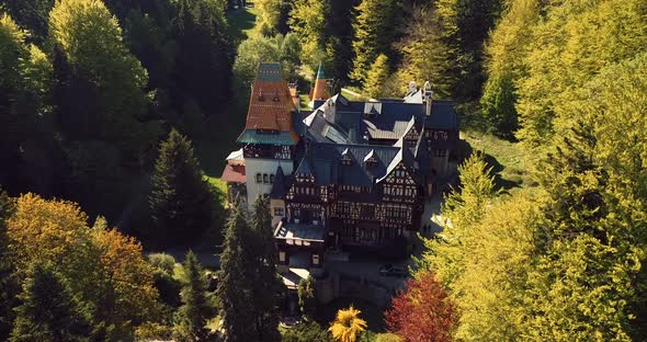 Pelisor Castle In The Romanian Forest Aerial alt