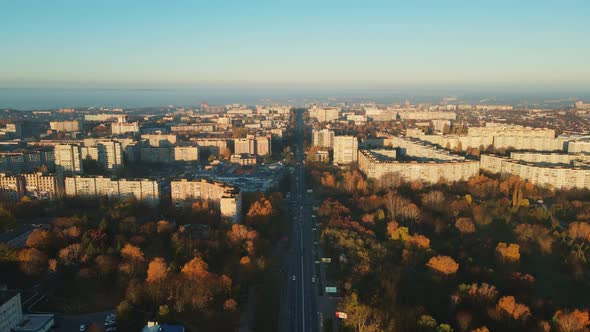 Autumn City Of Rivne Ukraine, Kiev Highway. Aerial Shot