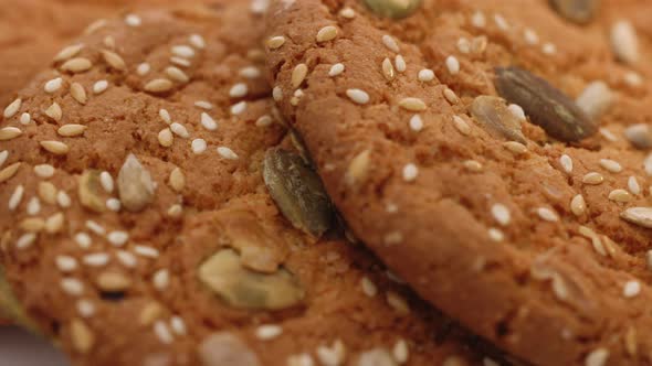 Close Up of Healthy Eating With Oatmeal Cookies or Oatmeal Cakes