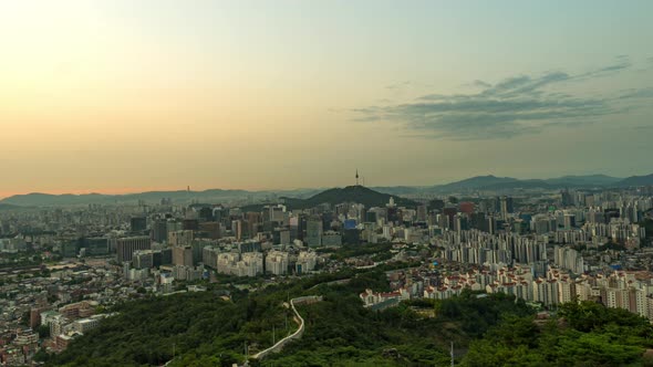 Time Lapse sunrise seoul City Skyline Seoul Tower south korea