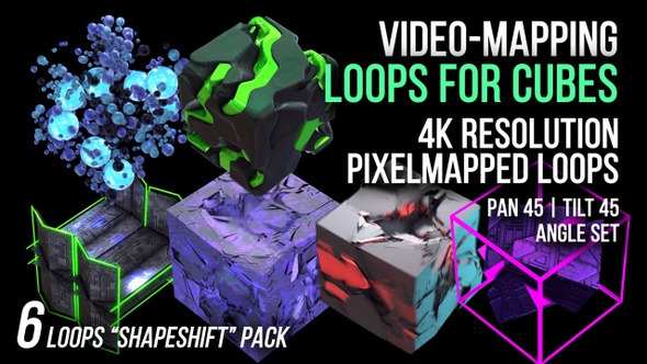 3D Video Mapping Loops for Cubes | Shapeshift Pack | 6 Loops | 4K Resolution | Projection Mapping