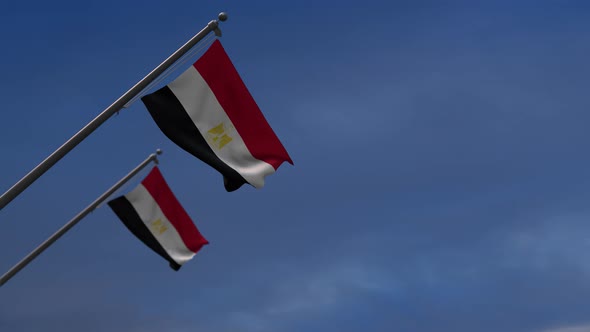 Egypt  Flags In The Blue Sky - 4K