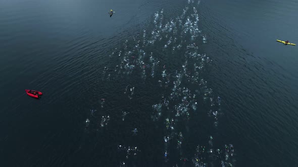 Aerial Drone Shot of Triathlon in Norway Fjord alt