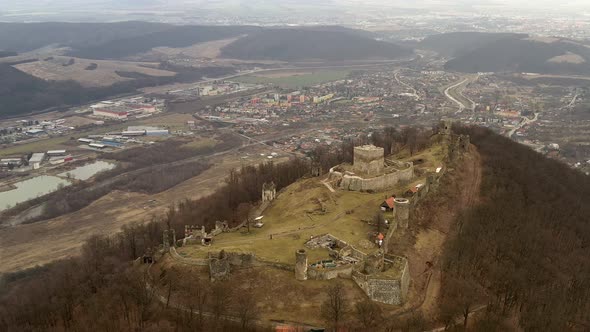 Aerial view of castle in Velky Saris city in Slovakia alt