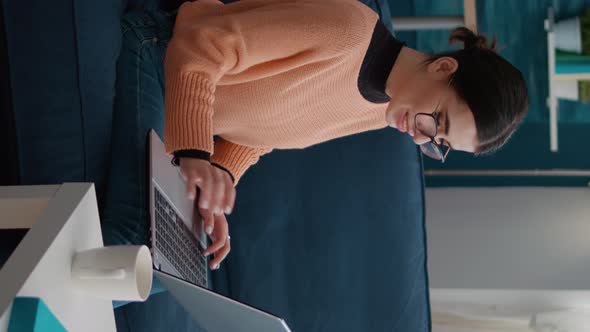 Vertical Video College Student Working on Laptop to Do School Research alt