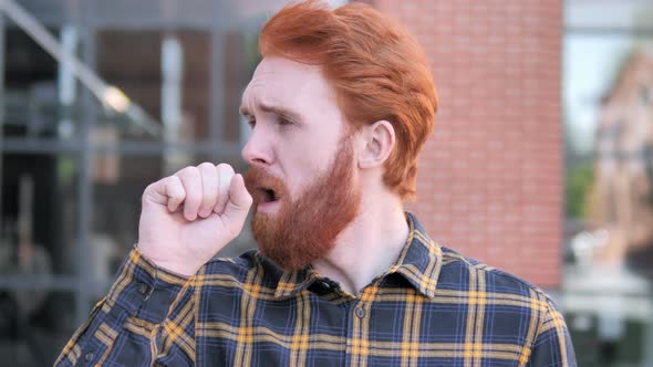 Sick Redhead Beard Young Man Coughing Outdoor alt