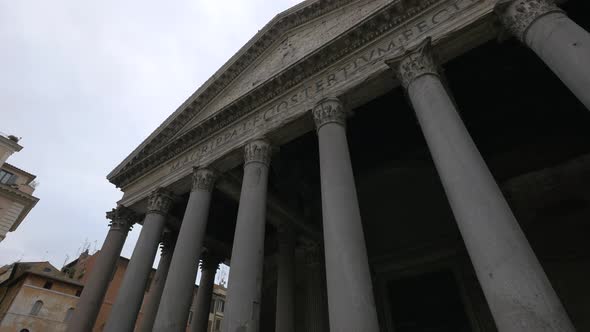 Low angle view of the Pantheon columns in Rome