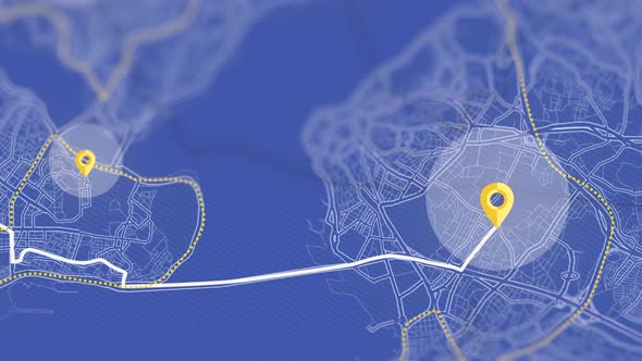 Yellow Pins on Blue map Navigation Background