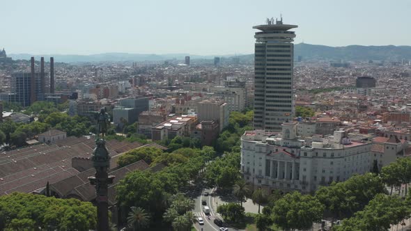 Drone View of Barcelona with Columbus Monument alt