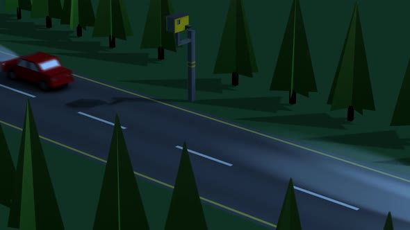 The aerial view of the highway with the speed control camera on the roadside. alt