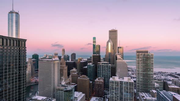 Chicago Downtown Cityscape - Day to Night Time Lapse alt