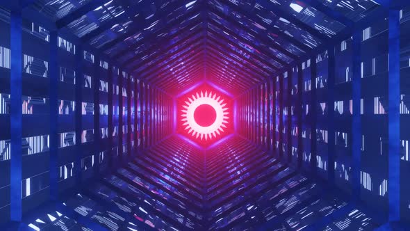 Flight in abstract sci-fi tunnel seamless loop. Futuristic motion graphics, high tech background