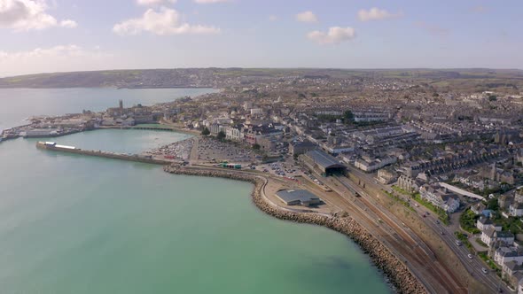 Penzance Harbour and City in Cornwall UK Aerial View alt