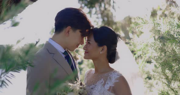 Asian Bride And Groom In Wedding Dress Prepare For Married In Wedding Ceremony. alt