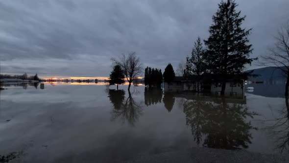 Panoramic view during sunset of great flood in the city of Abbotsford, in the province of British Co alt