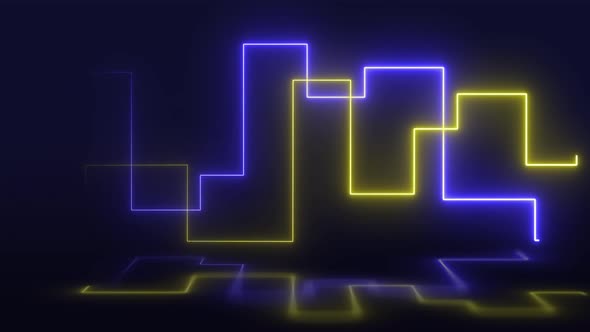 Blue and Yellow Neon Lights Glowing Lines Loop Abstract 4K Moving Wallpaper Background alt