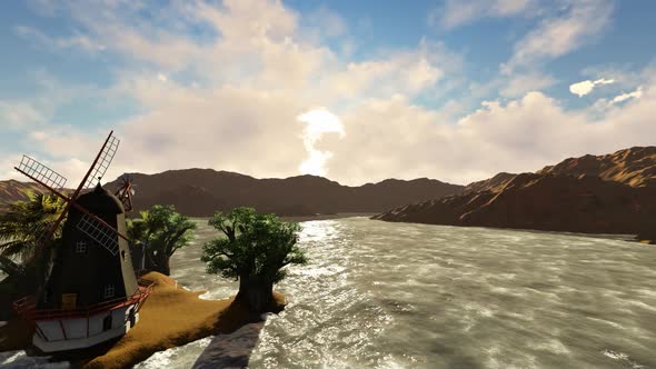 Panoramic view of the old house during the day alt