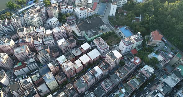 Aerial footage of urban village landscape in Shenzhen city,China alt