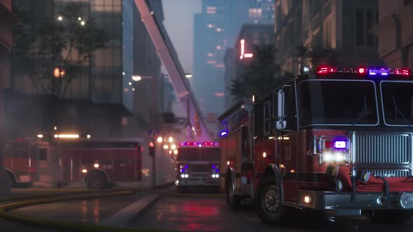 A Fire Trucks With Flashing Red Lights alt