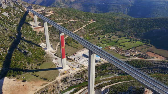 Aerial Shot of the Fully Finished Moracica Bridge in Montenegro alt