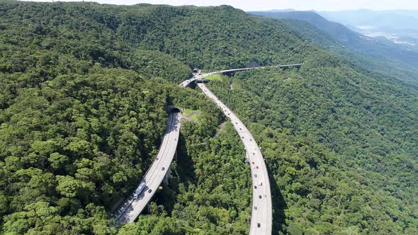 Nature landscape of Imigrantes highway road in Brazil. alt